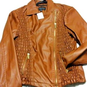 Faux Leather Brown Jacket Size Large